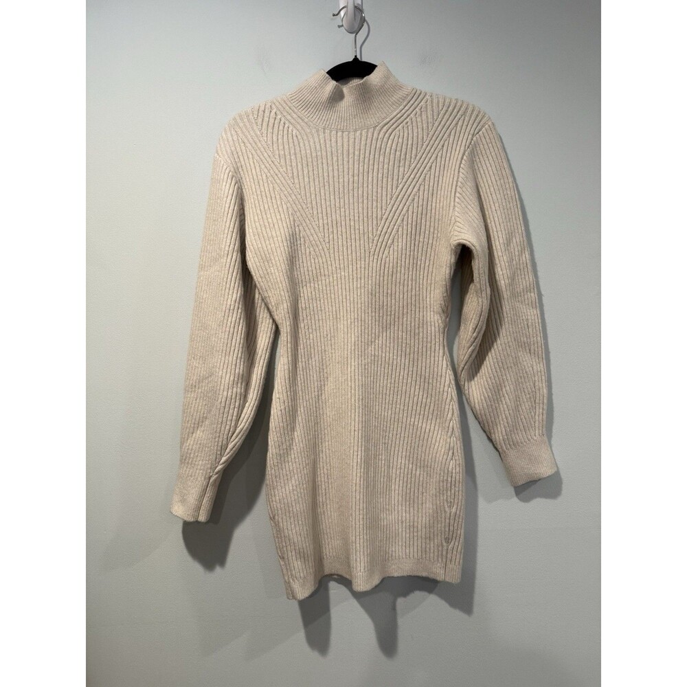 H&M Sweater Dress Small Beige Minimalist Capsule Stretch Wool Coastal Cottage